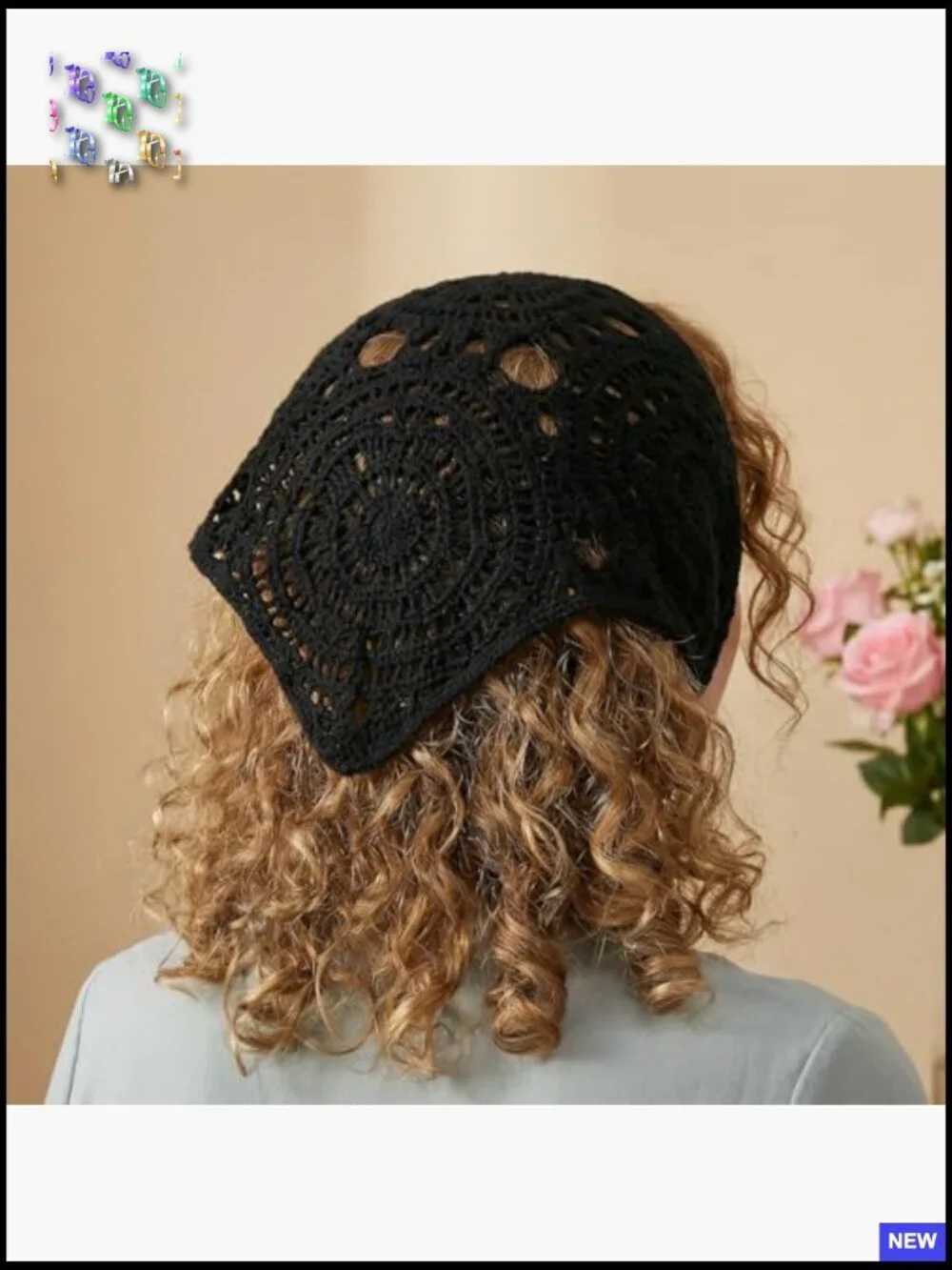 Vintage Crochet Head Scarf Set Boho Chic Y2K Hair Accessories Adjustable